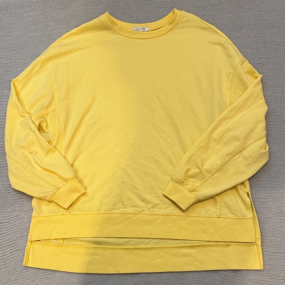 Z Supply Yellow Crewneck Sweatshirt XS | Oversized Hi-Low Hem